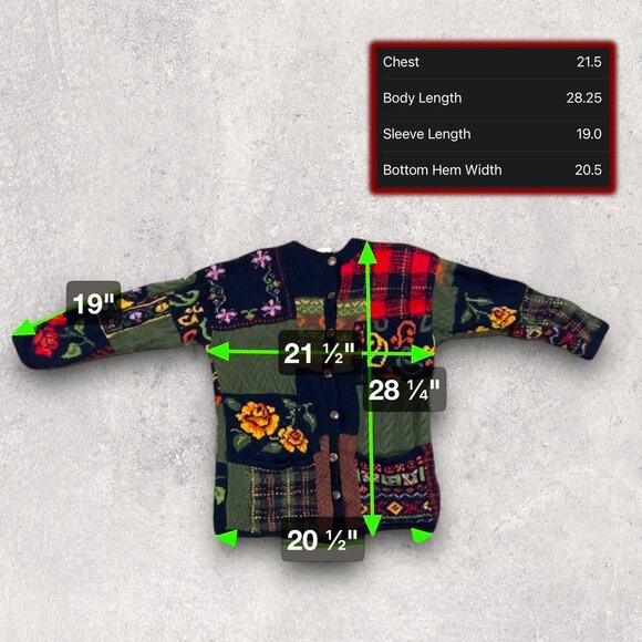 ★ Laura Ashley Patchwork Knitted Cardigan w/ Multicolor Floral & Plaid Design ★ - Picture 5 of 8